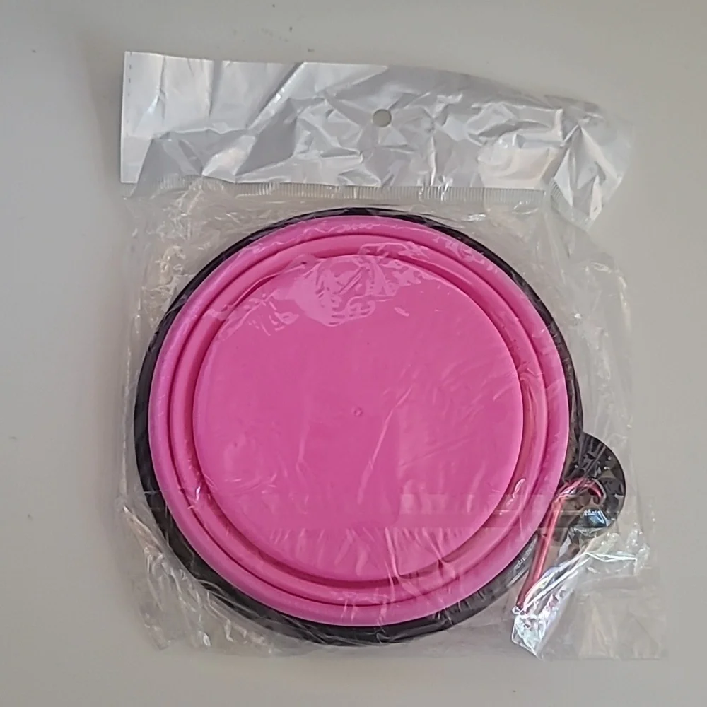 Collapsible Dog or Cat Lightweight Pink Folding Water or Food Bowl